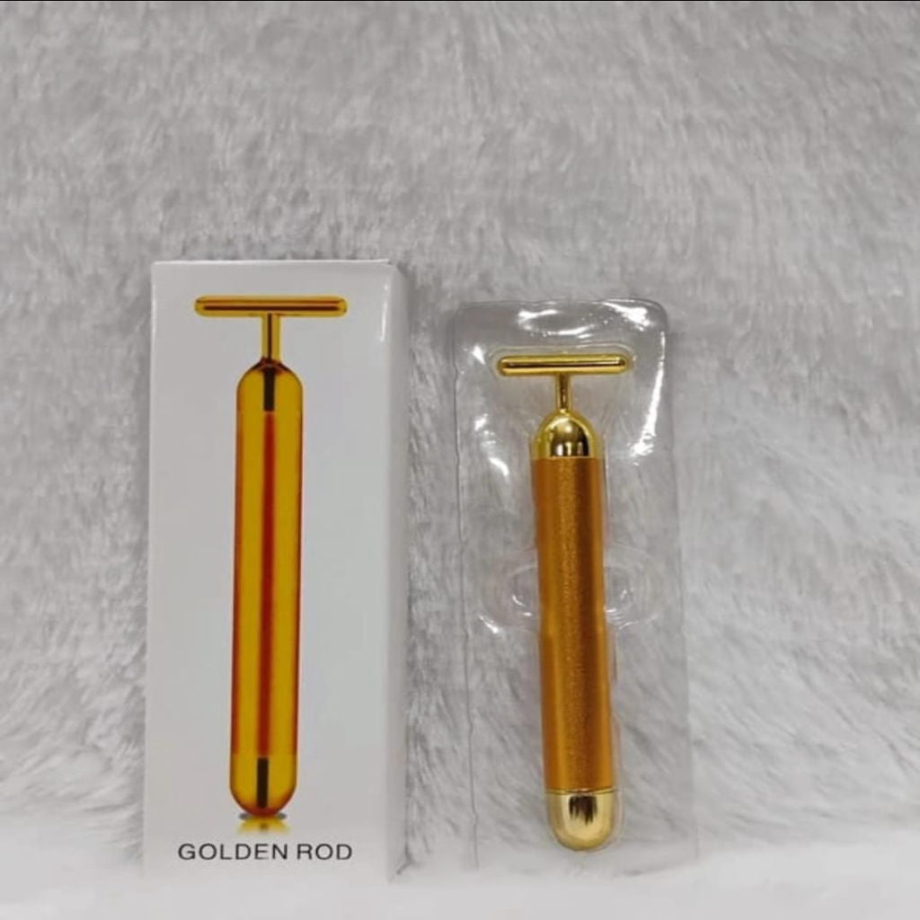 Golden Face Roller | T-Shape Facial Massager | Skin Lifting & Glow Massage Tool