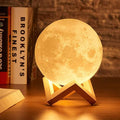 Chargeable 3D Moon Lamp | Warm LED Night Light with Wooden Stand for Home & Bedroom Decor