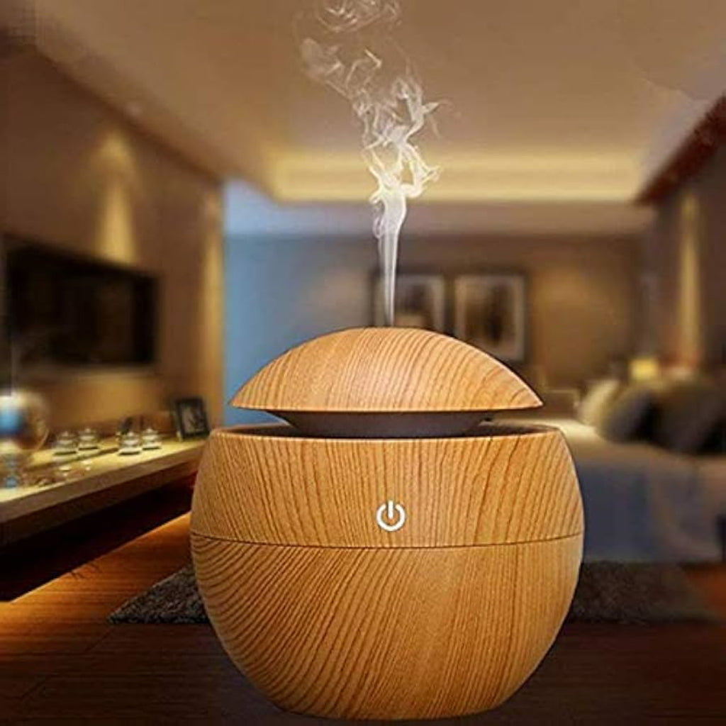 Mini Round Humidifier | USB Ultrasonic Aroma Diffuser with Wood Finish