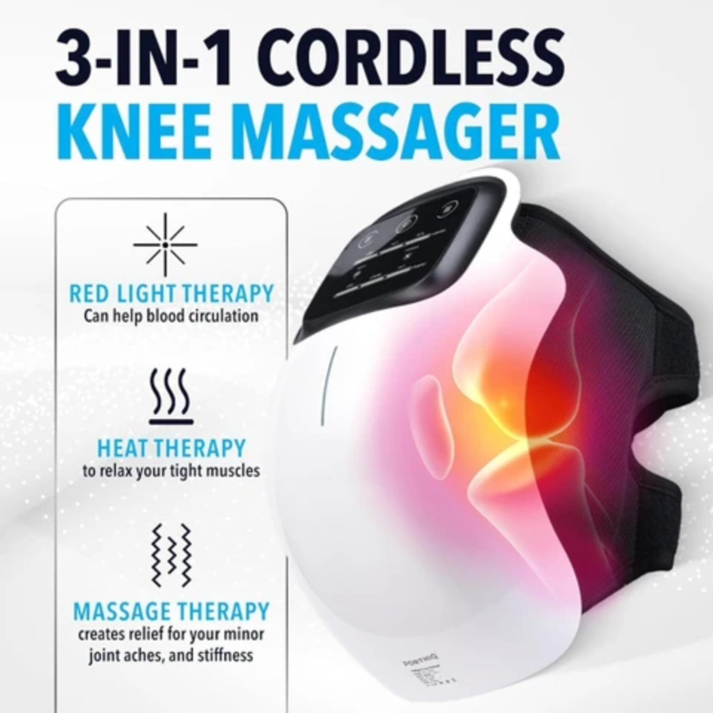 3-in-1 Cordless Knee Massager | Heat, Vibration & Red Light Therapy | Joint Pain Relief Device